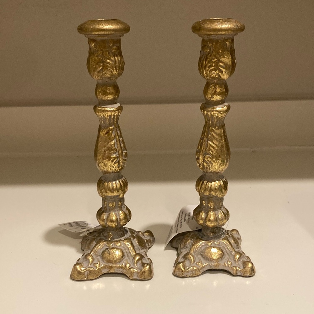 Gold & Gray Ornate Metal Candle Holder Set Of Two